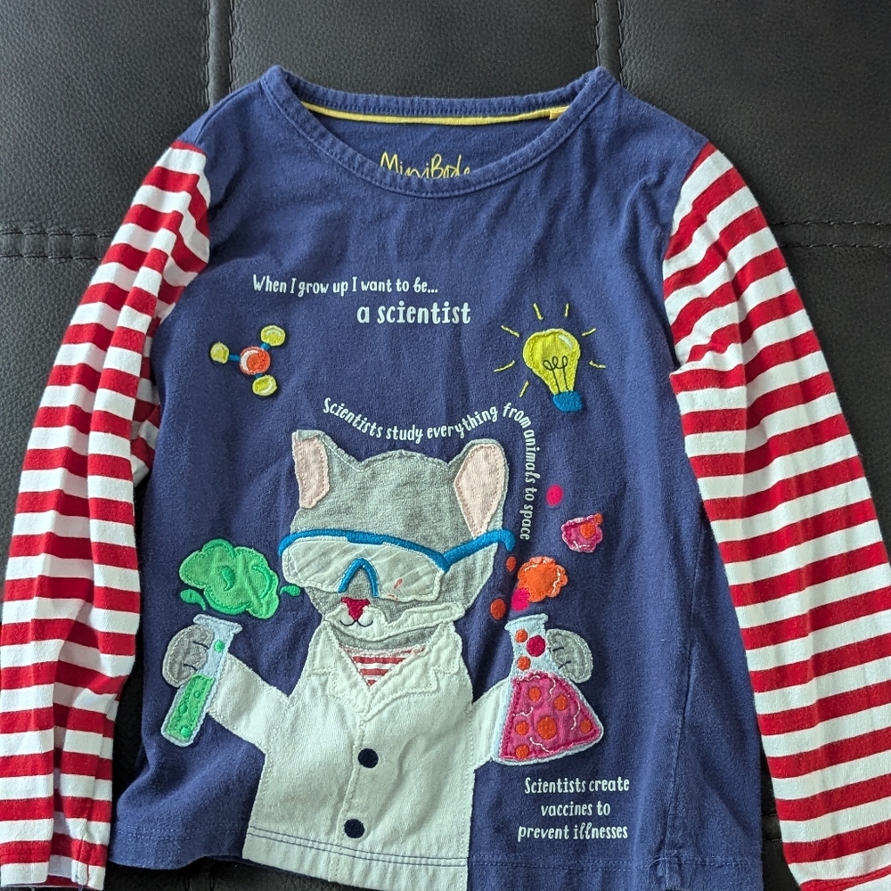 Mini Boden Blue Scientist Cat Long Sleeve Tee